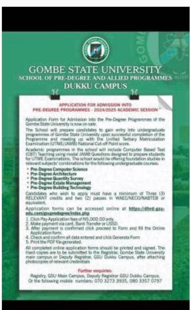 GOMSU RELEASES PRE-DEGREE ADMISSION FORM, 2024/2025